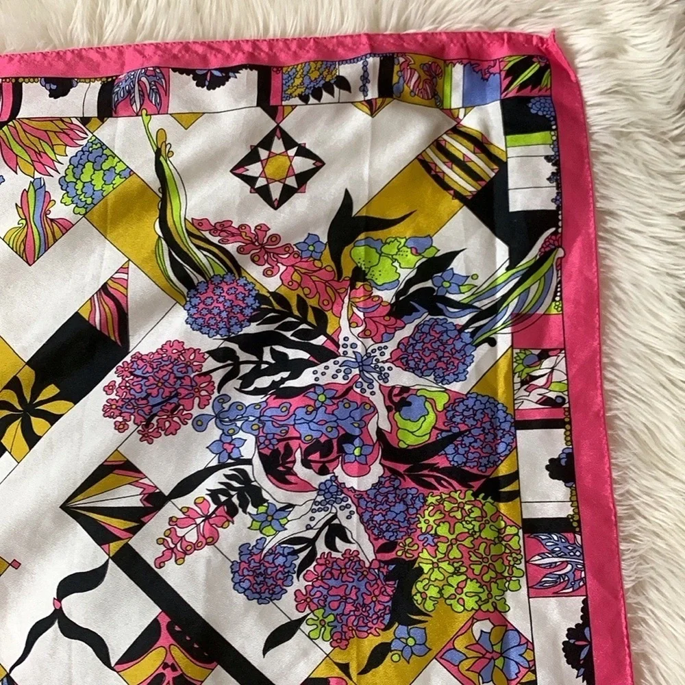 Vintage Paoli silk scarf with floral and abstract print